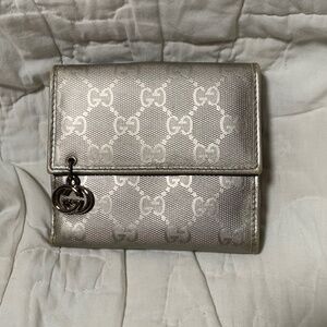 Gucci Silver GG Imprime Canvas Compact Wallet